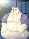  2021 anthro asian_clothing az_paipai belly clothing east_asian_clothing eyewear fundoshi glasses hi_res humanoid_hands inside japanese_clothing jinbei_(clothing) kemono male mammal mature_male moobs navel nipples overweight overweight_male sitting solo underwear ursid white_clothing white_fundoshi white_underwear 