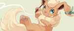  2021 ambiguous_gender eeveelution feral flareon fluffy fluffy_tail fur green_background hi_res neveyk nintendo open_mouth open_smile orange_body orange_fur pok&eacute;mon pok&eacute;mon_(species) simple_background smile solo video_games 