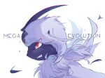 2021 absol ambiguous_gender english_text feral fluffy fur grin hi_res neveyk nintendo pok&eacute;mon pok&eacute;mon_(species) red_eyes side_view simple_background smile solo text video_games white_background white_body white_fur 