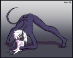  5:4 anthro ass_up black_border border butt cel_shading claws demon feet frank_fathih glowing glowing_eyes gradient_background hair hi_res humanoid humanoid_pointy_ears jack-o&#039;_pose kimero_kat long_hair looking_at_viewer male meme nude pose pupils shaded simple_background slim slit_pupils smile smiling_at_viewer solo white_hair 