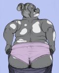  annoyed anthro big_butt biped body_hair butt butt_hair cellulite clothed clothing colored colored_sketch darcy_macdonnel detailed digital_drawing_(artwork) digital_media_(artwork) domestic_pig dressing eyebrows fangs female fingers frown granny_panties grey_body grey_eyes grey_hair grey_skin hair hair_bun hairy hi_res hooved_fingers hooves huge_butt hybrid lazzzy_drawings looking_back love_handles mammal mottled overalls overweight overweight_anthro overweight_female panties pants_down partially_clothed rear_view scowl simple_background sketch solo suid suina sus_(pig) tied_hair tight_clothing topless topless_anthro topless_female underwear white_body white_skin wild_boar 