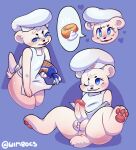  anthro apron bakery bimbo_(bakery) bimbo_bear chubby_male clothing creampie_request cute_face erection fur hi_res male mammal one_eye_closed paws slightly_chubby spread_legs spreading ursid white_body white_fur wimbocs wink 