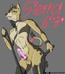  alpaccasneaky anthro balls bdsm bodily_fluids bondage_gear canid canine collar dominant dominant_gynomorph dominant_intersex dripping genital_fluids genitals gynomorph hyaenid intersex knot leash leash_pull mammal nude penis precum precum_drip pussy_juice sierra solo whip 