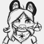  1:1 anarchy_symbol anthro black_and_white black_body black_fur chaos_star clothed clothing dani86 didelphid eyeshadow female fur inner_ear_fluff kerchief looking_aside makeup mammal marsupial monochrome sketch smile solo trans_(lore) trans_woman_(lore) tuft virginia_opossum 