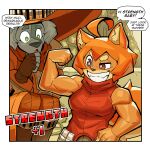  1:1 2021 absurd_res anthro biceps borzoi brown_eyes canid canine canis ceehaz comic dog_knight_rpg domestic_dog duo female flexing fur hair hi_res hunting_dog maci_(ceehaz) mammal muscular muscular_arms muscular_female orange_body orange_fur orange_hair orinette_(ceehaz) pomeranian sighthound smile spitz 