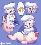  anthro apron bakery bimbo_(bakery) bimbo_bear bottomless clothed clothing creampie_request cute_face female fur hi_res mammal one_eye_closed paws slightly_chubby solo spread_legs spreading ursid white_body white_fur wimbocs wink 