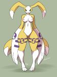  3:4 3_fingers anthro antylamon bandai_namco black_sclera blue_eyes breasts canid canine countershade_face countershading curvaceous curvy_figure dashimon digimon digimon_(species) dipstick_ears dipstick_tail fan_character female fingers floppy_ears front_view fur furball_(artist) genitals horn lagomorph long_arms long_ears looking_at_viewer mammal markings multi_tail multicolored_body multicolored_ears multicolored_fur multicolored_tail nipples nude pussy renamon simple_background solo taomon two_tone_body two_tone_fur voluptuous white_body white_fur yellow_body yellow_fur 