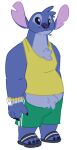  2021 4_fingers alien anthro anthrofied belly_tuft biped blue_body blue_claws blue_eyes blue_fur blue_nose bottomwear chest_tuft claws clock clothing digital_drawing_(artwork) digital_media_(artwork) disney experiment_(lilo_and_stitch) feet fingers flat_colors fur green_bottomwear green_clothing green_shorts head_tuft lilo_and_stitch male maxpany midriff notched_ear overweight overweight_anthro overweight_male shirt shorts solo stitch_(lilo_and_stitch) tank_top toes topwear tuft watch wristwatch yellow_clothing yellow_shirt yellow_topwear 