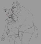  2021 anthro blush bulge clothing duo eyes_closed horrorbuns hug humanoid_hands kissing male male/male mammal marsupial overweight overweight_male phalangeriform shirt simple_background suid suina sus_(pig) topwear underwear wild_boar 