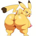  1:1 anthro bent_over big_breasts big_butt breasts butt butt_focus butt_grab cosplay_pikachu_(character) edit female hand_on_butt hi_res huge_butt looking_at_viewer looking_back nintendo nipples nude_edit pikachu pok&eacute;mon pok&eacute;mon_(species) sssonic2 thick_thighs video_games yellow_body 