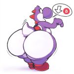  2018 ambiguous_gender big_butt boot_(artist) butt digital_media_(artwork) dinosaur dragon huge_butt looking_back mario_bros nintendo nude open_mouth purple_yoshi reptile scalie simple_background slightly_chubby smile solo thick_thighs video_games white_background yoshi 