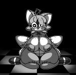  2_tails anthro canid canine creepypasta female fox horaco humanoid mammal miles_prower monochrome multi_tail plushie sega solo sonic_the_hedgehog_(series) tails_doll thehoraco 
