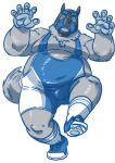  2021 animal_mask anthro belly bulge canid canine hi_res kemono male mammal mask moobs overweight overweight_male pup_mask raozone simple_background solo white_background wrestling_singlet 