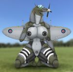  a_drunk_dragon aircraft anthro breasts camo duo female genitals green_eyes hand_on_breast hi_res kneeling living_aircraft living_machine living_vehicle looking_at_viewer machine nipples pussy spitfire_(disambiguation) vehicle 
