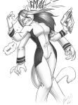  2012 4_arms anthro breasts chakona_space clothed clothing cougar eyes_closed felid feline female fur gun hair lizardbeth long_hair mammal monochrome multi_arm multi_limb ranged_weapon risha_demar solo uniform violence weapon 