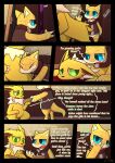  anthro blue_eyes comic dialogue eating eeveelution female food green_eyes hi_res infinitydoom jolteon male nintendo pok&eacute;mon pok&eacute;mon_(species) pok&eacute;mon_mystery_dungeon sandshrew slave tackle text video_games 