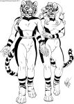  2011 anastasiya_(goldfur) anthro barefoot breasts bulge chakona_space clothed clothing detailed_bulge duo feet felid fur genital_outline gynomorph hair herm_(lore) intersex looking_at_another mammal mayra_boyle monochrome open_mouth pantherine sheath_outline siberian_tiger tiger valentina_(goldfur) 