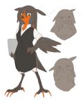  2020 3_fingers american_robin anthro avian beak bird black_body black_eyes black_feathers black_hair blush bodily_fluids clothed clothing crying feathers female fingers fully_clothed hair hi_res kemono long_hair looking_at_viewer nrj_275 office_lady oscine passerine red_feather robin_(bird) simple_background solo standing talons tears thrush_(bird) turdus white_background 
