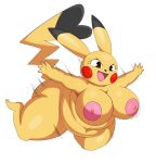  anthro big_breasts breasts cosplay_pikachu_(character) edit female fur hi_res motion_lines nintendo nipples nude_edit overweight overweight_female pikachu pok&eacute;mon pok&eacute;mon_(species) simple_background solo sssonic2 thick_thighs video_games wide_hips yellow_body yellow_fur 