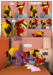  absurd_res anthro big_breasts blush breasts clothing comic cousins duo equid equine eyeshadow fan_character female gear_(mlp) gloves handwear hasbro heartgear hi_res incest_(lore) kissing makeup male male/female mammal my_little_pony text twotail813 