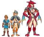  2021 absurd_res anthro armor boots breath_of_the_wild clothed clothing featureless_crotch footwear hands_on_hips hi_res humanoid link looking_at_viewer male mammal maxspite nintendo portrait prince_sidon simple_background size_difference the_legend_of_zelda toothy_grin video_games white_background 