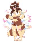  2021 3_fingers 4:5 anthro azure_(princessnapped) blue_eyes blush breasts brown_hair chest_tuft cute_fangs featureless_breasts female fingers furret hair hand_on_stomach hi_res implied_transformation looking_down nintendo nude open_mouth pok&eacute;mon pok&eacute;mon_(species) simple_background smoke solo standing the-chu tuft video_games white_background 