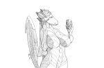  absurd_res anthro beverage_can big_breasts biped black_and_white breasts dragon female hair hatching_(art) hi_res horn light lighting monochrome nipples phone realius scales shaded simple_background solo traditional_media_(artwork) wings 