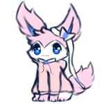  1:1 ambiguous_gender blue_eyes blue_sclera clothing eeveelution felid feral fluffy fluffy_tail fur hi_res mammal markings_(fur) nintendo paws pink_body pok&eacute;mon pok&eacute;mon_(species) simple_background smile snoiifoxxo solo sweater sylveon topwear tuft video_games white_background white_body white_fur 