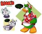  2021 5:4 anthro avian biped bird clothing club_penguin english_text green_body hat headgear headwear lewdookami penguin rookie_(club_penguin) shirt slightly_chubby solo text topwear white_body 