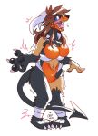  azure_(princessnapped) blue_eyes breasts brown_hair claws featureless_breasts female fur hair hi_res horn houndoom human_to_anthro navel nintendo open_mouth orange_body orange_fur pawpads pok&eacute;mon pok&eacute;mon_(species) simple_background solo spade_tail species_transformation standing the-chu transformation video_games white_background 