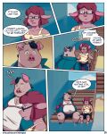  2021 4:5 anthro basil_(mikrogoat) belly bottomwear carolina_(mikrogoat) clothing comic domestic_pig duo english_text eyewear female glasses hi_res humanoid_hands male mammal mikrogoat mouse murid murine outside overweight overweight_male rodent shirt shorts sitting suid suina sus_(pig) text topwear url 