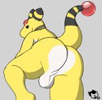  ampharos anthro backsack balls baron_montesque big_butt butt butt_heart cel_shading fur gem genitals hi_res invalid_tag looking_at_viewer looking_back looking_back_at_viewer male nintendo pok&eacute;mon pok&eacute;mon_(species) shaded smile solo sparkles stripes video_games white_body white_fur yellow_body yellow_fur 