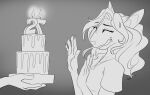  2021 5_fingers akira_volfsar anthro breasts cake claws clothed clothing dessert digital_media_(artwork) eyebrows eyelashes female fingers food hair hi_res mammal monochrome rodent 