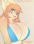  big_breasts bikini bikini_top black_nose blue_eyes breasts brown_body brown_fur canid canine chest_tuft cleavage clothed clothing desertfox_(artist) female fennec fluffy fox fur hair happy huge_breasts mammal nose_markings open_mouth orange_body orange_fur orange_hair pinup pose ruby_sahira shoulder_fluff sketch solo swimwear text tuft url 