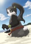  absurd_res anthro armor beach big_butt blizzard_entertainment breasts butt clothing crossgender female hair hi_res liusha_xishou mammal messy mud outside pandaren peril quicksand sand seaside sinking sky slightly_chubby solo stuck thick_thighs ursid video_games warcraft water yanamosuda 