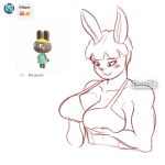  1:1 animal_crossing anthro big_breasts bikini bikini_top blush bonbon_(animal_crossing) breast_grab breasts clothing female hair hand_on_breast hi_res lagomorph leporid mammal nintendo rabbit solo swimwear tzuni26 video_games 