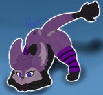  2021 absurd_res anthro bent_over big_butt bottomless butt clothed clothing digital_media_(artwork) fur hair heart_marking hi_res hobkin hoodie jack-o&#039;_pose legwear looking_at_viewer male mammal meme pose purple_body purple_eyes purple_fur simple_background solo spakey spreading topwear 
