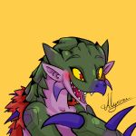 1:1 2021 alyrise animated anthro blinking bust_portrait capcom cute_fangs dragon eyebrow_wiggle eyebrows fangs female flying_wyvern green_body green_scales humanoid_pointy_ears low_res mammal melee_weapon membrane_(anatomy) membranous_wings monster_hunter portrait purple_body purple_scales rath_wyvern rathian red_eyes reptile scales scalie sharp_teeth short_playtime signature smile solo spikes spikes_(anatomy) spots sword teeth tongue video_games weapon winged_arms wings yellow_sclera 