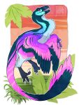  2021 ambiguous_gender digital_media_(artwork) dinosaur feathered_dinosaur feathered_wings feathers feral fur open_mouth reptile scalie silvyr smile solo teeth wings 
