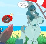  absurd_res anthro areola beach big_areola big_breasts big_penis bottomwear breasts canid canine canis cervid clear_sky clothing cloud death_by_snu_snu denim denim_clothing duo ear_piercing eeveelution female genitals gesture glaceon grass hi_res hybrid jeans kage_(naffy) male male/female mammal nintendo pants penis piercing plant pok&eacute;mon pok&eacute;mon_(species) sand sea seaside shaded spade_tail suggestive therealnaffy thick_thighs thumbs_up umbrella vein veiny_penis video_games water wolf zipper 