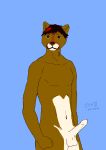  2021 absurd_res anthro balls blue_background cougar digital_drawing_(artwork) digital_media_(artwork) dyed-hair erection felid feline flat_colors genitals hi_res male mammal nude pecs penis simple_background slim small_waist solo yopo9810 yopo_(character) 