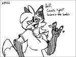  &lt;3 4:3 anthro arm_tuft black_and_white blush blush_stickers breasts canid canine cheek_tuft clothing cute_fangs dialogue digital_media_(artwork) english_text facial_tuft fangs female fluffy fox fur hair inner_ear_fluff mammal monochrome number one_eye_closed open_mouth pepper_(sketchytoasty) red_fox shirt signature simple_background sketchytoasty solo text topwear tuft 