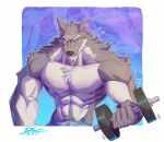  abs anthro biceps bottomwear canid canine canis chest_tuft clothing digital_media_(artwork) dumbbell exercise fansila6 fur hi_res link_(wolf_form) male mammal muscular muscular_anthro muscular_male nintendo pecs simple_background solo the_legend_of_zelda tuft twilight_princess veiny_arms video_games weightlifting weights wolf workout 