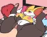  anthro bed big_breasts black_body black_fur braixen breasts digitigrade duo faceless_character faceless_male female female_penetrated fur furniture genitals hi_res human human_on_anthro inner_ear_fluff interspecies legs_up lying male male/female male_penetrating male_penetrating_female mammal nintendo nipples on_back open_mouth ownychan pawpads paws penetration penile penile_penetration penis_in_pussy pink_nipples pink_pawpads pink_pussy pok&eacute;mon pok&eacute;mon_(species) pok&eacute;morph pok&eacute;philia pussy red_eyes sex smile thick_thighs tongue tongue_out tuft vaginal vaginal_penetration video_games yellow_body yellow_fur 