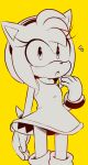  accessory amy_rose anthro clothing dress eulipotyphlan female gloves hair handwear headband hedgehog hi_res mammal monochrome open_mouth sega simple_background solo sonic_the_hedgehog_(series) tenshigarden yellow_background 