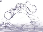  2021 4:3 anthro bathing belly big_belly felid hi_res humanoid_hands kemonofluffy lion male mammal moobs obese obese_male overweight overweight_male pantherine sitting solo water 