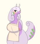  2021 antenna_hair antennae_(anatomy) anthro apron apron_only areola areola_slip bedroom_eyes big_breasts blush breasts cleavage clothed clothing curled_hair curled_tail dragon edgyfroggy eyelashes female goodra green_eyes hair half-closed_eyes hi_res huge_breasts long_neck looking_aside mostly_nude narrowed_eyes nintendo pok&eacute;mon pok&eacute;mon_(species) portrait purple_body seductive skimpy smile solo standing thick_thighs three-quarter_portrait video_games wide_hips 