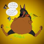  1:1 2021 absurd_res ambiguous_gender artrogero_(artist) belly big_belly canid canine canis collar digital_drawing_(artwork) digital_media_(artwork) disney dobermann domestic_dog english_text feral hi_res mammal oliver_and_company pinscher roscoe_(disney) rumbling_stomach solo text vore 
