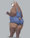  ailurid anthro butt hi_res hybrid looking_at_viewer looking_back male mammal minedoo minedoo_(character) moobs nipples overweight overweight_male red_panda solo tail_tuft thick_thighs tuft ursid wrestling_singlet 