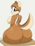  absurd_res anthro big_breasts big_butt bottom_heavy breasts brown_body brown_eyes brown_fur butt butt_focus chipmunk female fur ground_squirrel hi_res huge_breasts huge_butt looking_back mammal nr_ac nude rear_view rodent sciurid signature simple_background sitting solo thick_thighs white_background wide_eyed wide_hips 